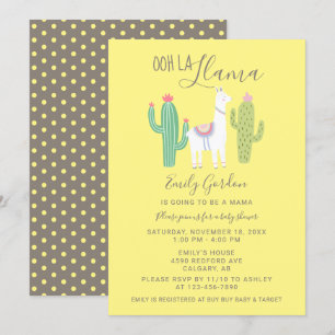 Invitation Ooh La Llama Baby shower mignon jaune brun simple