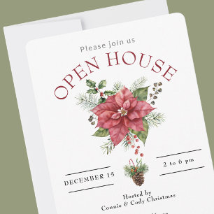INVITATION OPEN HOUSE RED CHRISTMAS POINSETTIA