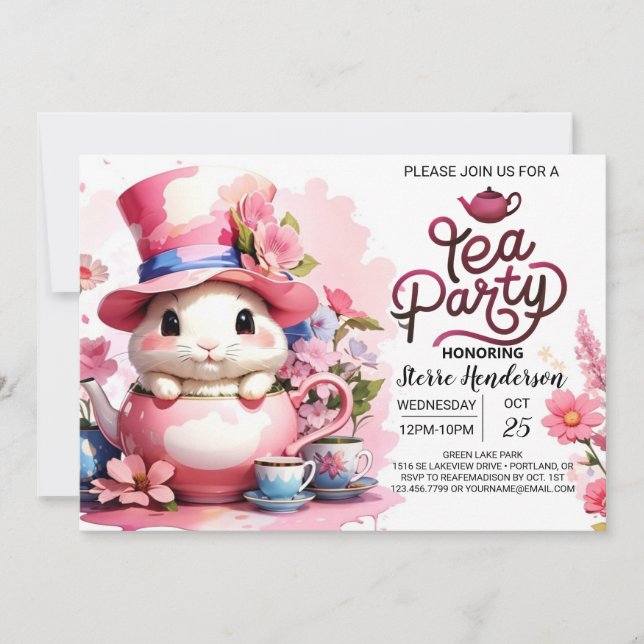 Invitation Open House Tea Party Baby Girl Douche (Devant)