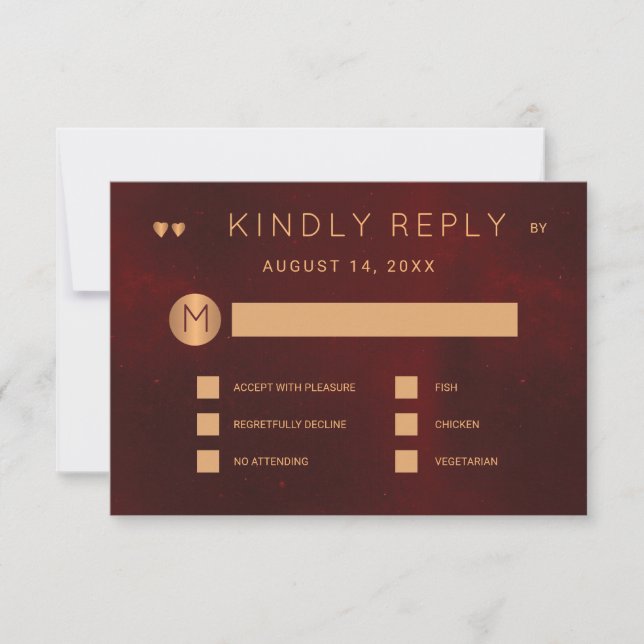 Invitation Options de repas mariage en cuivre métallique bord (Devant)