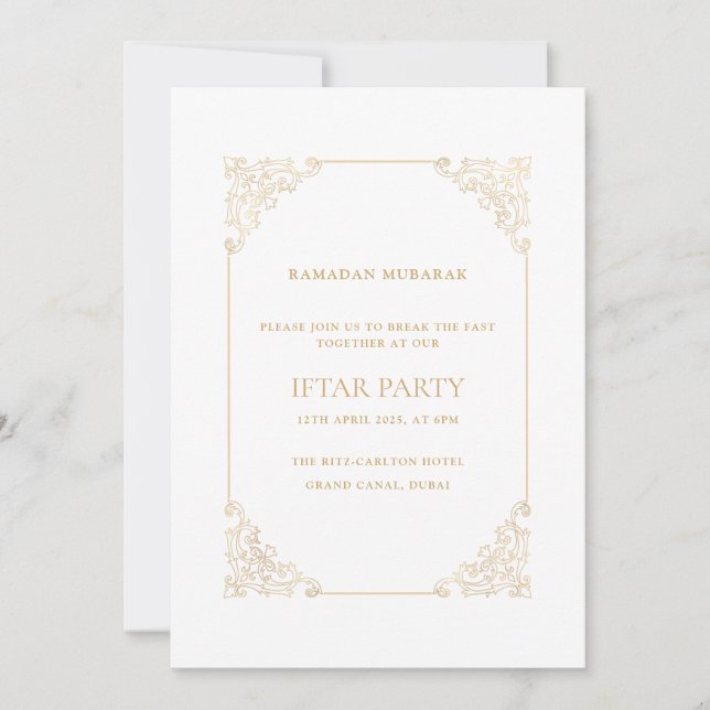 Invitation Opulent Baroque Frame Gold Script Iftar Party (Devant)