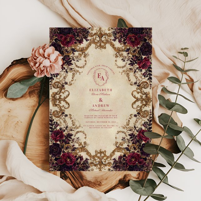 Invitation Opulent Mariage Bourgogne (Créateur téléchargé)