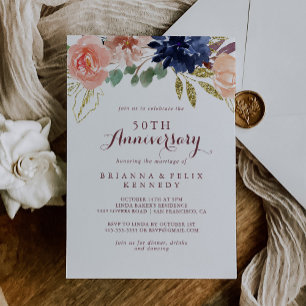 Invitation Or 50 Ans De Mariage Calligraphie Or Rustique