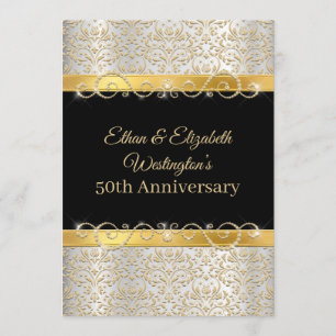 Invitation Or 50e anniversaire Argent et Diamant Noir