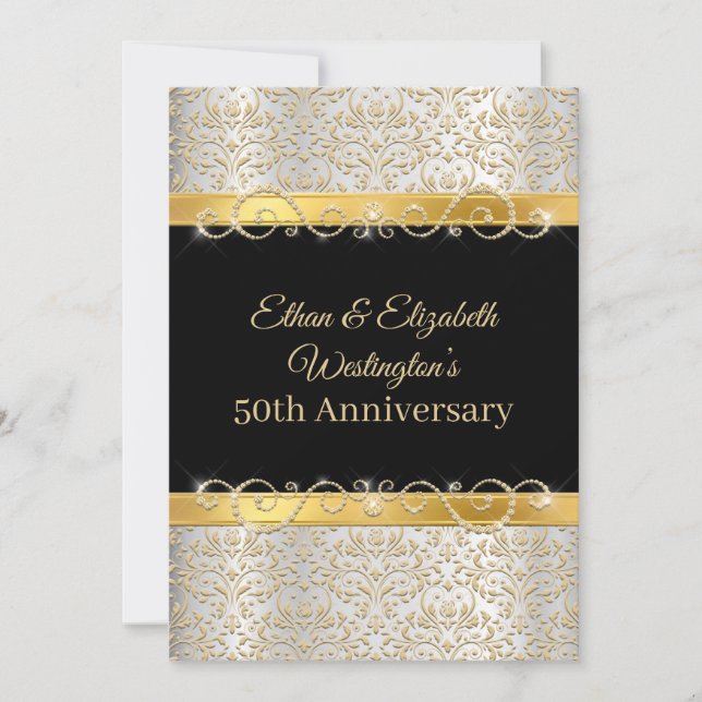 Invitation Or 50e anniversaire en argent, or et diamant noir (Devant)
