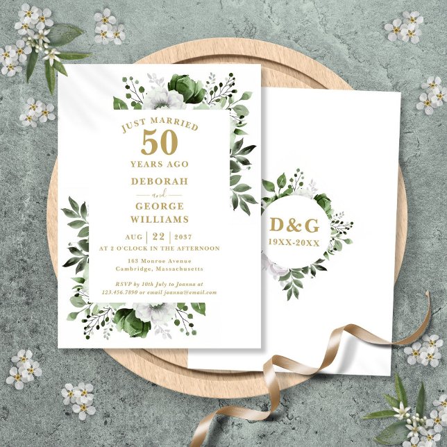 Invitation Or 50e anniversaire Mariage Monogramme Floral (Gold 50th Wedding Anniversary Monogram Floral Invitation)