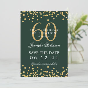 Invitation Or 60e anniversaire Enregistrer la date Confetti G