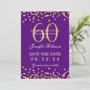 Invitation Or 60e anniversaire Enregistrer la date Confetti v