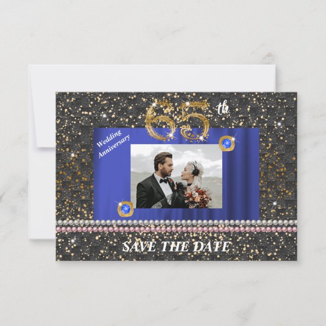 Invitation Or 65e anniversaire Mariage Black Woven & Pearls (Devant)