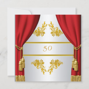 Invitation Or Argent Rideau rouge Anniversaire Ann