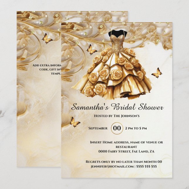 Invitation Or ballgown rose fleurs mariée pour être nuptiale (Devant / Derrière)