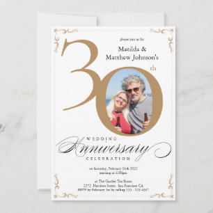 Invitation Or Blanc 30ème Anniversaire de Mariage Calligraphi