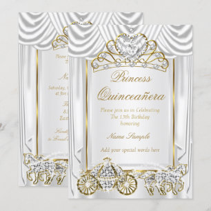 Invitation Or blanc de la Quinceanera magique