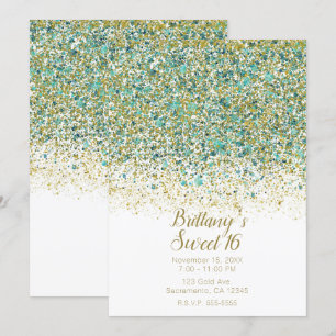 Invitation Or Blanc et Paillettes de Teal Moderne Coastal Swe