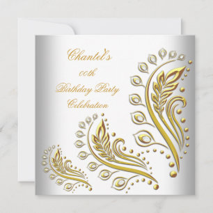Invitation Or Blanc Toute Âge Élégant Fête d'Anniversaire Flo