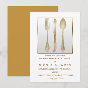 Invitation Or Blanc Ustensiles Vintage Réception de Mariage