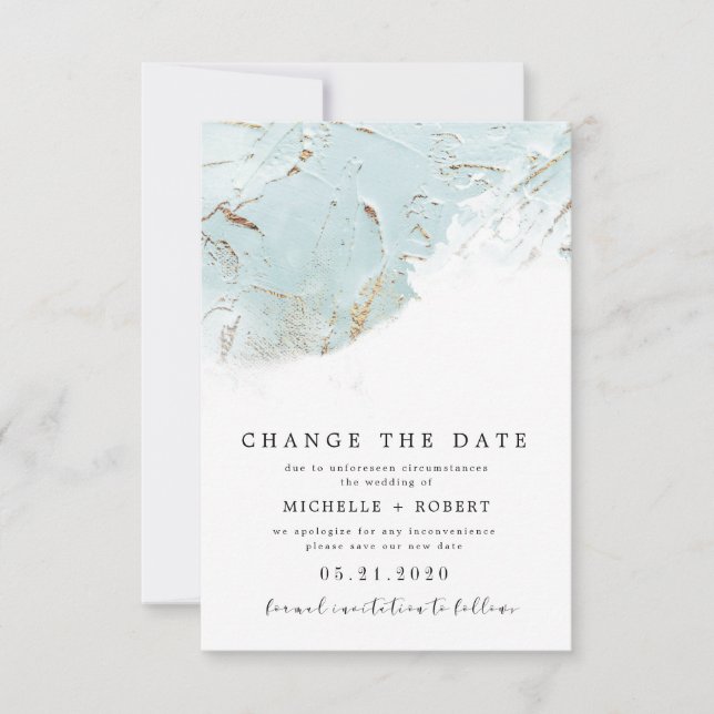 Invitation or bleu texturé Photo Changement de date (Devant)