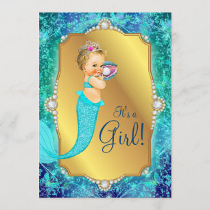 Invitation Or bleu turquoise sous le baby shower de mer