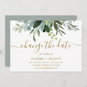 Invitation Or botanique et Mariage vert Modifier la date