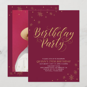 Invitation Or & Bourgogne   Fête d'anniversaire chic et moder