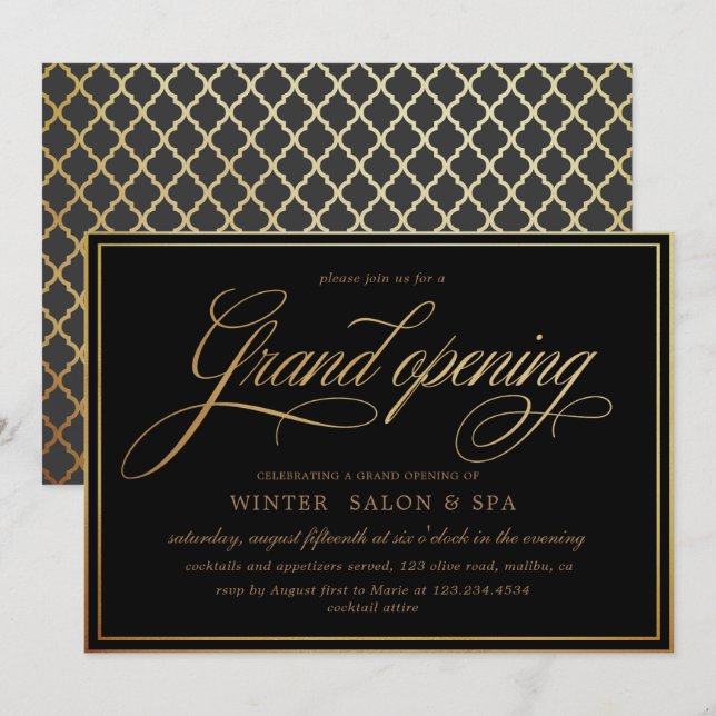 Invitation or calligraphie élégante Grand Ouverture (Devant / Derrière)