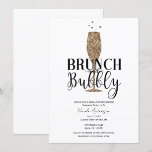 Invitation Or Champagne Noir Blanc Bulles Réception de Mariag