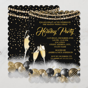 Invitation Or Champagne Noir Fête de Noël 2