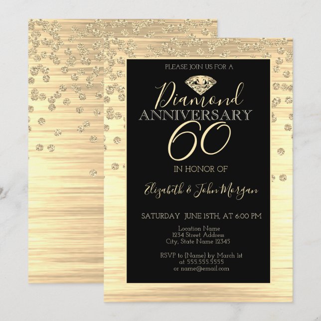 Invitation Or chic diamants Mariage Anniversaire (Devant / Derrière)