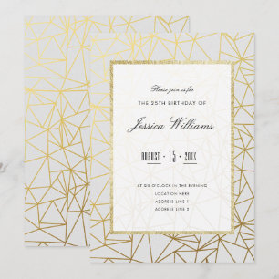 Invitation Or chic et 25ème fête d'anniversaire de blanc
