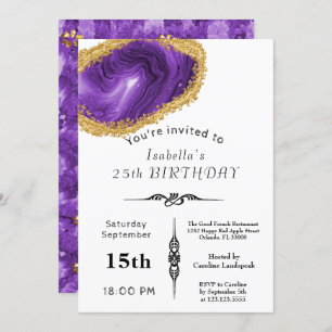 Invitation Or Chic Purple Agate doré pour Anniversaire