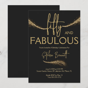 Invitation Or Cinquante et Fabuleux Script Fête d'anniversair