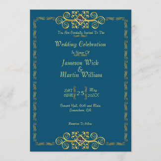 Invitation Or classique avec Mariage de diamants