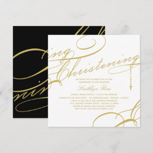 Invitation Or croisé moderne de baptême préétabli religieux