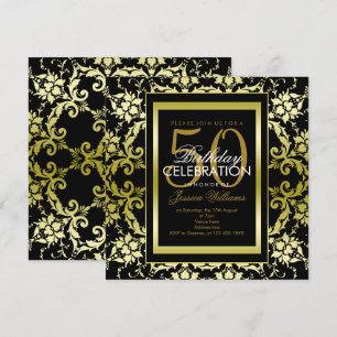Invitation Or damassé Glamour pour 50e anniversaire