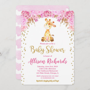Invitation Or de rose de fille d'invitation de baby shower de