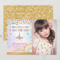 Or de rose d'invitation d'anniversaire de licorne