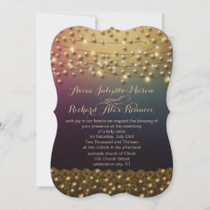 Invitation Or dentelle violet sous les étoiles Mariage invite