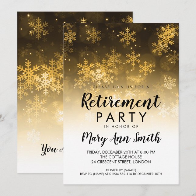 Invitation Or d'étincelle de vacances de partie de retraite (Devant / Derrière)