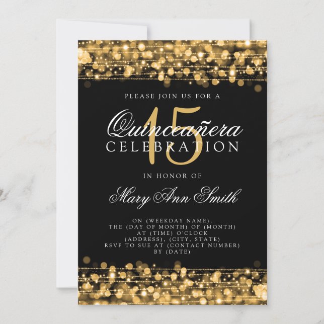 Invitation Or d'étincelles de fête d'anniversaire de (Devant)