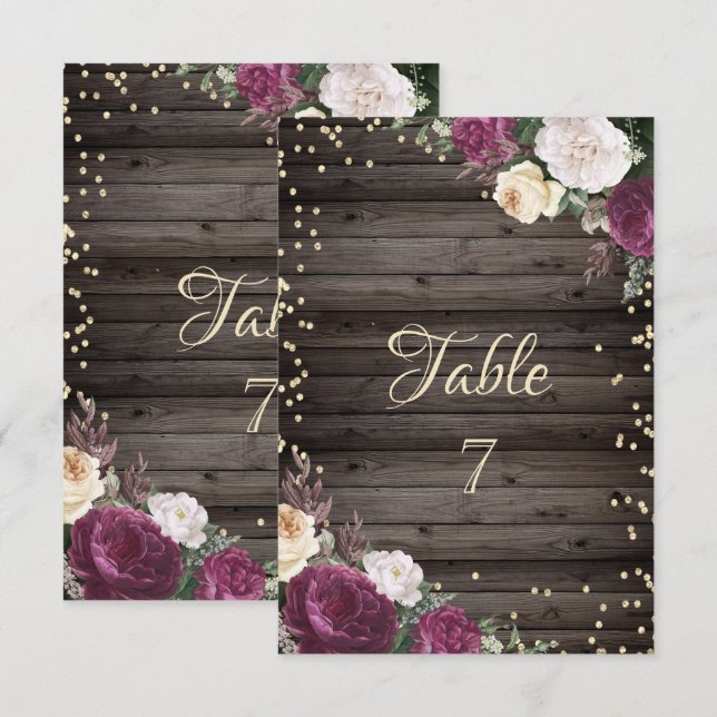 Invitation Or Diamants Bourgogne Fleurs Bois (Devant / Derrière)