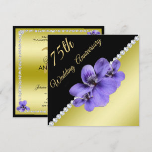 Invitation Or, diamants et violets 75e anniversaire du Mariag