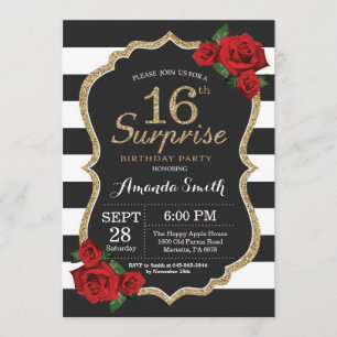 Invitation Or d'invitation d'anniversaire de rose rouge de