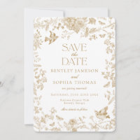 Or doré Toile De Jouy Vintage Floral Save the Date