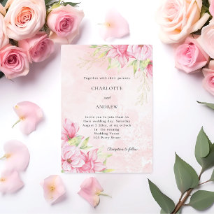 Invitation Or élégant floral rose pour mariage