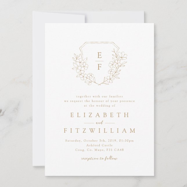 Invitation Or Elegant Simple Cerise Blossom Monogram Crest (Devant)