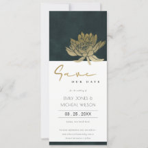OR EMERALD VERT LOTUS FLORAL SAVE DATE INVI