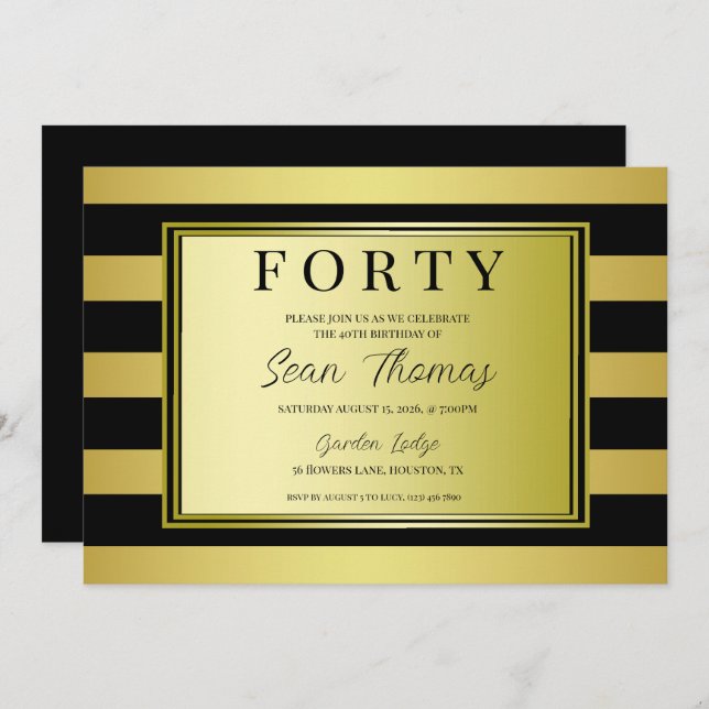 Invitation Or encadré 40e anniversaire (Devant / Derrière)