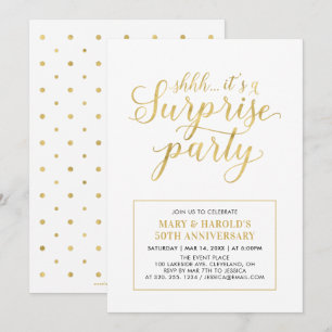 Invitation Or et Blanc   50e anniversaire de mariage surprise