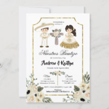 Or et blanc Floral frère garçon et fille Bautizo