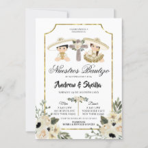 Or et blanc Floral Twin Boy Girl Bautizo